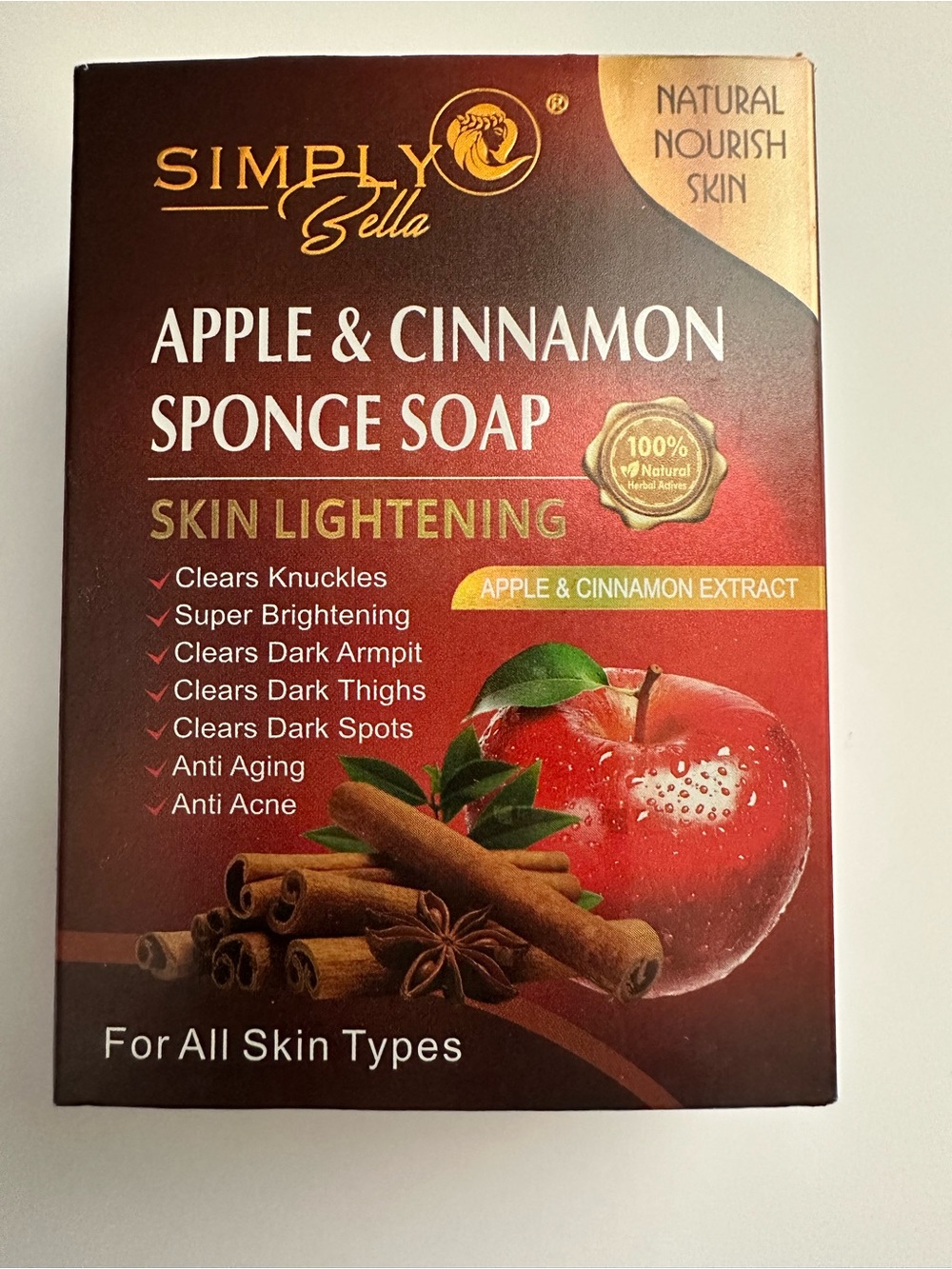 Simply Bella Apple & Cinnamon Sponge Soap Skin Lightening 100% Natural